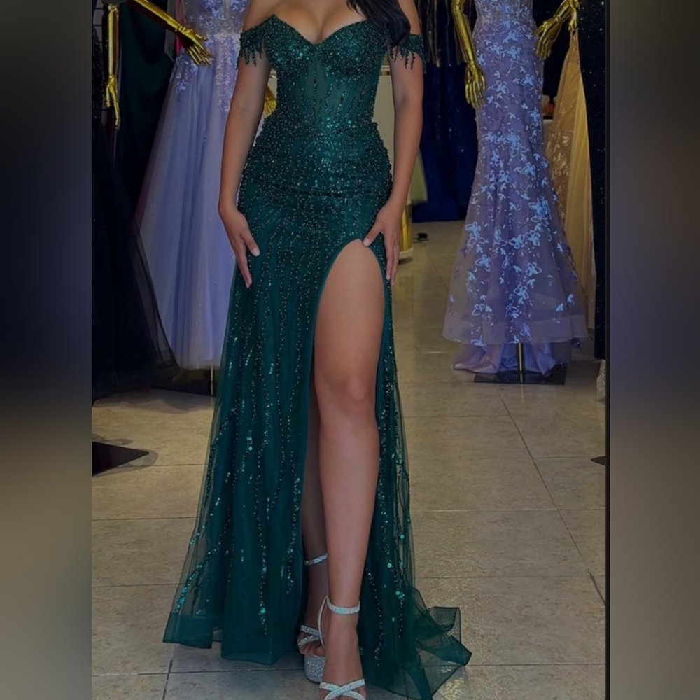 Green Sequin Embellished Gown